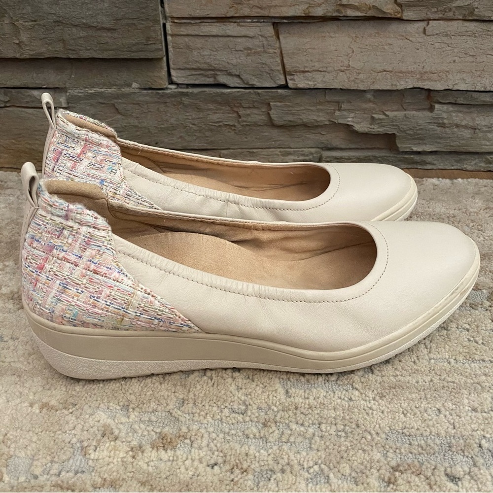 Vionic Jacey Wedge Pumps Slip On Heels Comfort Shoes Leather Tweed Cream: 11 - Picture 6 of 11